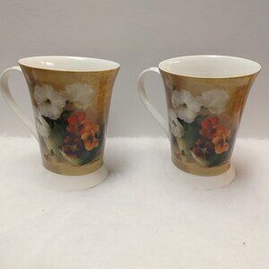 Set Pimpernel Antique Mugs 8124 Floral offering Large Mugs 4.75" Hight Set of 2